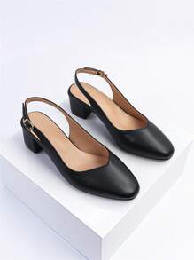 Fall/Winter Women Minimalist Slingbacks, Chunky Heeled Elegant Pumps Black,Elegant,Party - Black - View 2