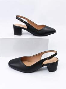 Fall/Winter Women Minimalist Slingbacks, Chunky Heeled Elegant Pumps Black,Elegant,Party - Black - View 4