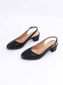 Fall/Winter Women Minimalist Slingbacks, Chunky Heeled Elegant Pumps Black,Elegant,Party - Black - View 5