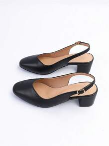 Fall/Winter Women Minimalist Slingbacks, Chunky Heeled Elegant Pumps Black,Elegant,Party - Black - View 6