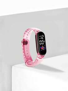 1pc M8 Pink Night Light Transparent Electronic Watch - Pink - View 1