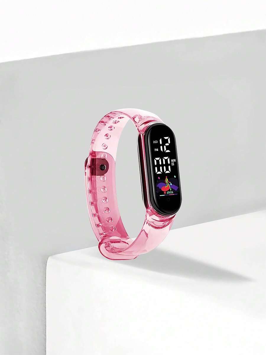 1pc M8 Pink Night Light Transparent Electronic Watch - Pink - View 1