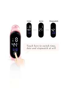 1pc M8 Pink Night Light Transparent Electronic Watch - Pink - View 4