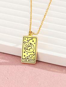 1pc Kids Star & Moon Detail Rectangle Pendant Necklace For Daily Life - Yellow Gold - View 1