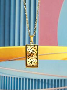 1pc Kids Star & Moon Detail Rectangle Pendant Necklace For Daily Life - Yellow Gold - View 2