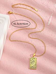 1pc Kids Star & Moon Detail Rectangle Pendant Necklace For Daily Life - Yellow Gold - View 3