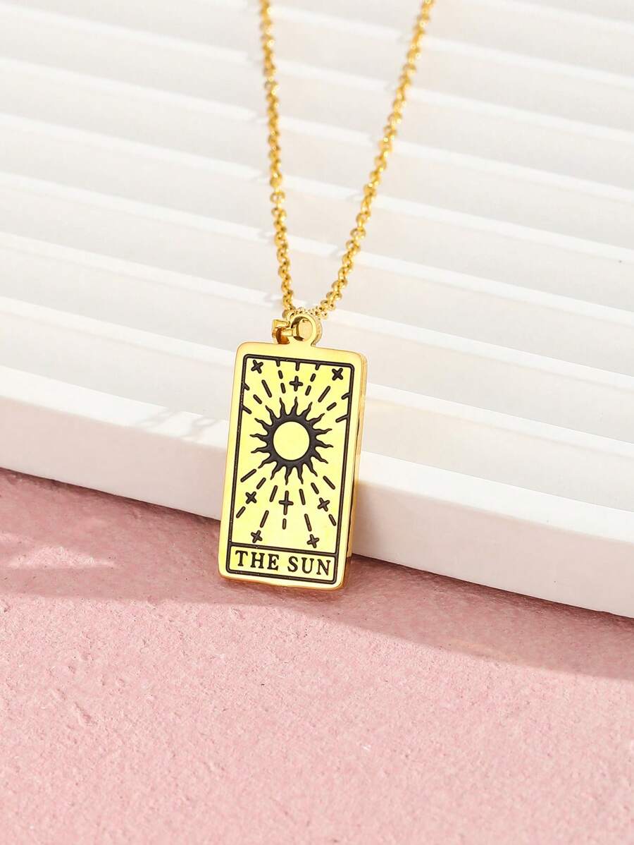 1pc Kids Sun & Letter Detail Rectangle Pendant Necklace For Gift - Yellow Gold - View 1