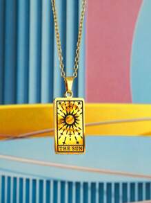 1pc Kids Sun & Letter Detail Rectangle Pendant Necklace For Gift - Yellow Gold - View 2