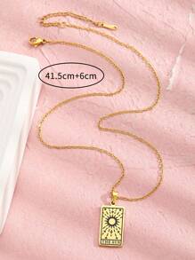 1pc Kids Sun & Letter Detail Rectangle Pendant Necklace For Gift - Yellow Gold - View 3