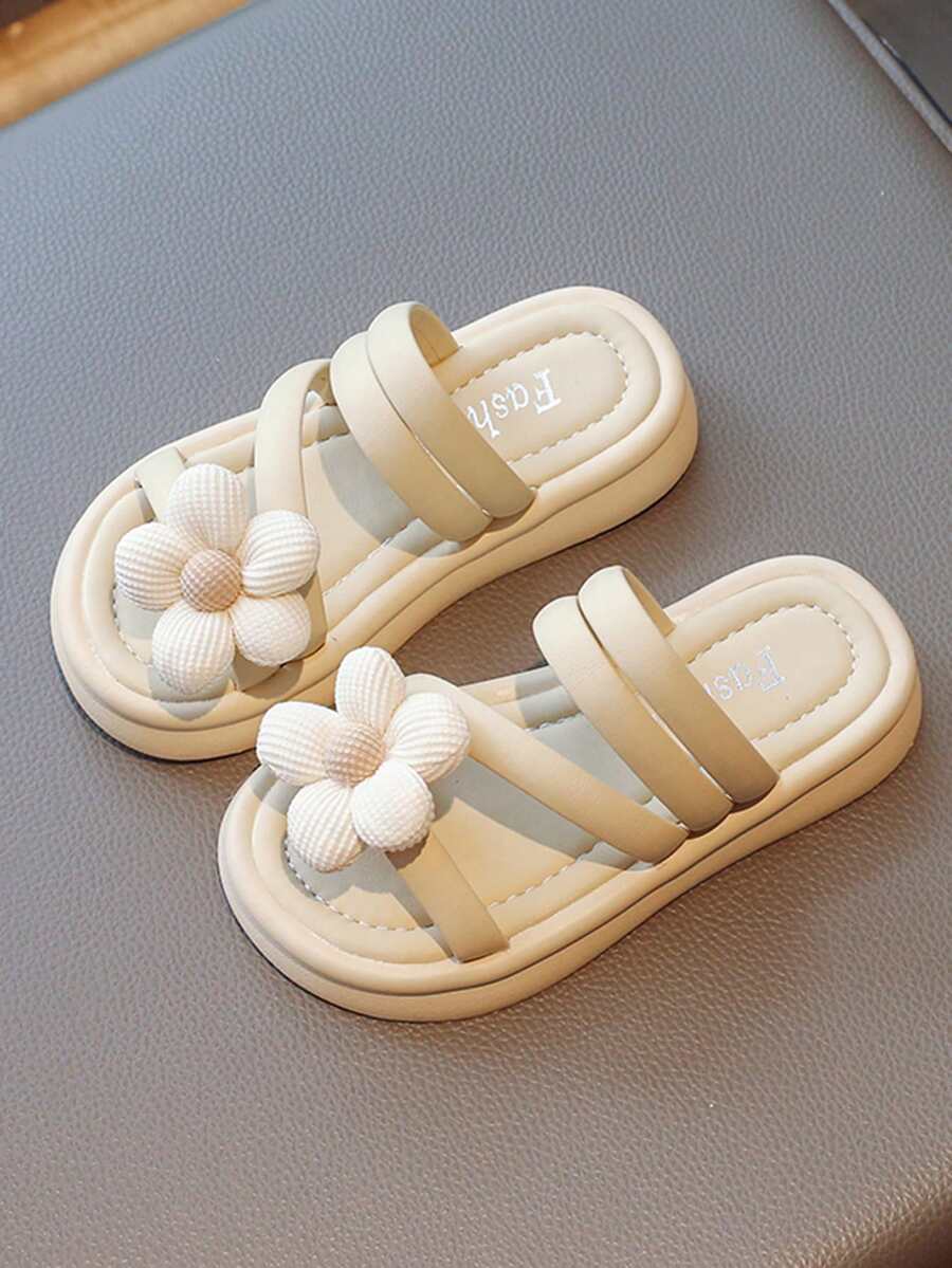 Chicas Zapatillas múltiple tira delgada con diseño de flor de moda para casa - Verde - Ver 1