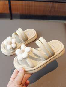 Chicas Zapatillas múltiple tira delgada con diseño de flor de moda para casa - Verde - Ver 3