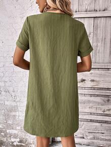 Vestido túnico unicolor de cuello V - Verde militar - Ver 2