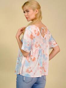 紮染V領T恤 - 杏色 - 查看 3