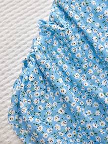 RueChic 青少年女孩碎花側收褶背心連衣裙 - 淺藍色 - 查看 5