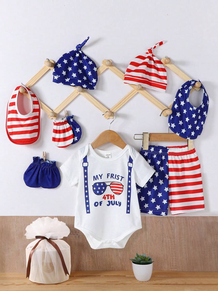 SHEIN Baby Amerikanisch Muster, Body mit & Shorts mit