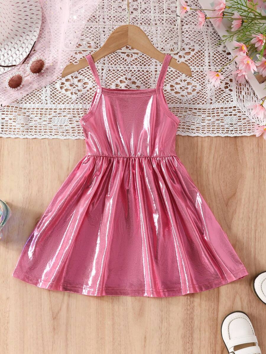 SHEIN Toddler Girls Solid Cami Dress - Pink - View 1