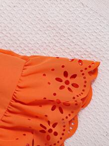 Elladie kids Young Girl Eyelet Embroidery Trim Ruffle Hem Dress Summer Holiday