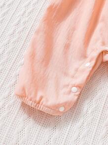 SHEIN Đứa bé gái Thêu hoa Viền Ruffle Áo liền quần & Mũ - Hồng - Xem 5