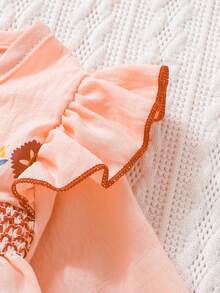 SHEIN Đứa bé gái Thêu hoa Viền Ruffle Áo liền quần & Mũ - Hồng - Xem 8