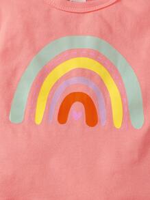 SHEIN Playful Pals Baby Girl Rainbow Print Ruffle Trim Tee & Belted Shorts Set - Multicolor - View 6