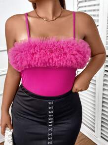 SHEIN BAE Áo hai dây Plus Size màu trơn Giải trí - Hồng - Xem 3