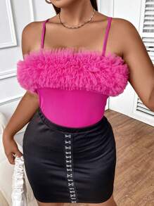 SHEIN BAE Áo hai dây Plus Size màu trơn Giải trí - Hồng - Xem 5