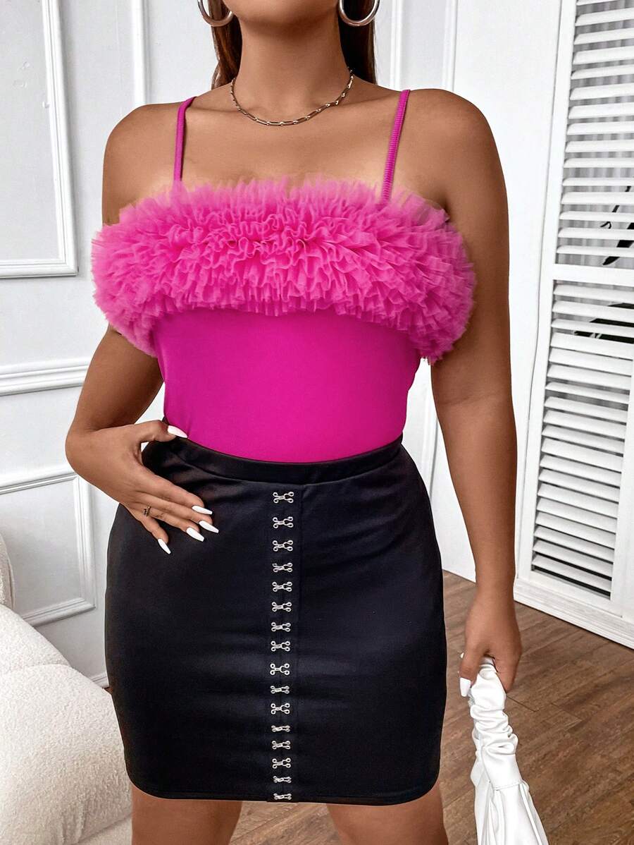 SHEIN BAE Áo hai dây Plus Size màu trơn Giải trí - Hồng - Xem 1