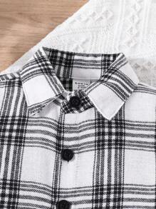 男嬰格紋印花襯衫和褲子套裝 - 黑與白 - 查看 3