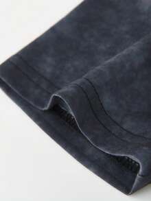 SHEIN 少女時尚花&字母格紋短袖t恤,圓領設計,1件 - 深灰色 - 查看 5