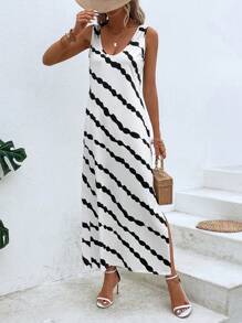 SHEIN LUNE Đầm Chia Cà vạt nhuộm Giải trí - trắng - Xem 3