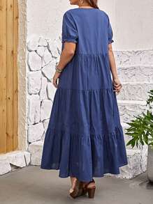 EMERY ROSE Vestido smock de manga farol bajo con fruncido - Azul Marino - Ver 2