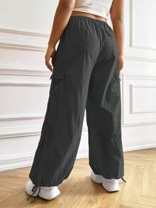 SHEIN EZwear Plus Flap Pocket Side Drawstring Waist Cargo Pants - Dark Grey - View 2