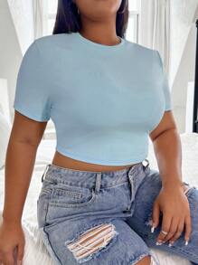 SHEIN EZwear Plus Solid Crop Tee - Baby Blue - View 5