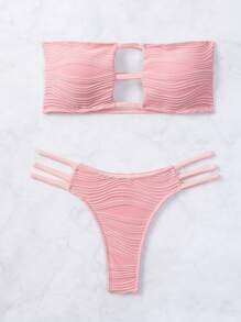 SHEIN Swim Bộ bikini Bandeau trơn bãi biển mùa hè Bộ hai mảnh màu hồngBộ hai mảnh bikini Vacation Bộ hai mảnh mùa hè - Hồng - Xem 6