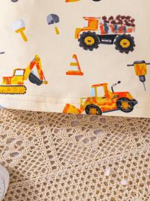 男嬰挖掘機印花T恤和短褲套裝 - 杏色 - 查看 5