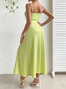 SHEIN Privé 素色吊帶連衣裙 - 綠色 - 查看 2