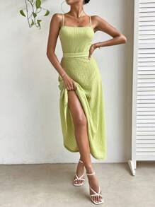 SHEIN Privé 素色吊帶連衣裙 - 綠色 - 查看 3