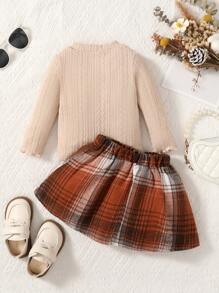 Baby Bow Front Tee & Plaid Print Skirt - Multicolor - View 2