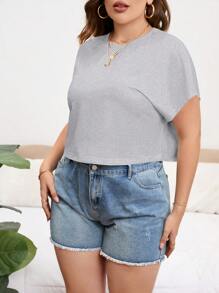 SHEIN Essnce 大碼素色蝙蝠袖T恤 - 淺灰色 - 查看 3