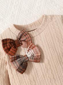 Baby Bow Front Tee & Plaid Print Skirt - Multicolor - View 4