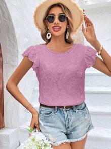 SHEIN Frenchy 蕾絲拼接蝴蝶袖襯衫 - 粉色 - 查看 4