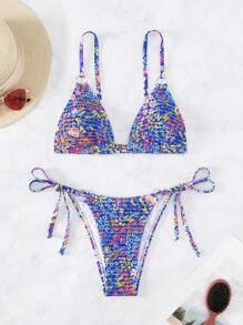 Bikini mit Blume Muster, Triangel seitlichem Band,