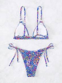 Bikini mit Blume Muster, Triangel seitlichem Band,