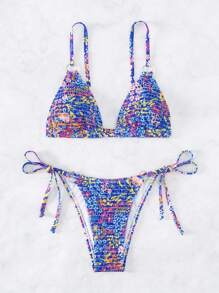 Bikini mit Blume Muster, Triangel seitlichem Band,