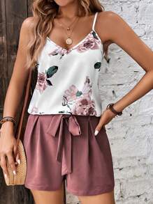 SHEIN LUNE Bộ đồ hai mảnh nữ Thắt lưng Hoa Boho - Nhiều màu - Xem 1
