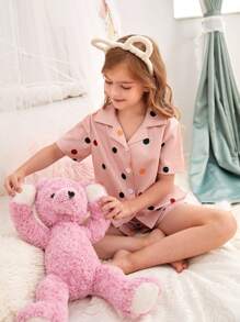 Đồ ngủ bé gái Nút phía trước Chấm bi Dễ thương - Hồng - Xem 5