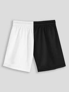 ROMWE MEN Street Life Quần Short Nam Dây kéo Thắt nơ trước Thú vật Khối Màu Giải trí - Đen và trắng - Xem 2
