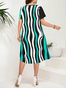 SHEIN Clasi Sukienka damska w dużym rozmiarze, asymetryczna, z gradientowym nadrukiem, bez rękawów, w kształcie litery A, na wakacje/święta - Miętowy niebieski - Zobacz 2