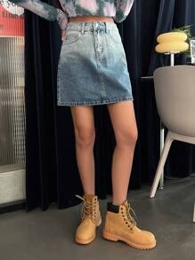 DAZY 素色斜口袋牛仔半身裙 - 中等水洗藍 - 查看 6