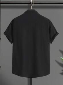 Manfinity Homme Camisa Para Hombre Con Medio Botón De Color Sólido Y Corte Holgado - Negro - Ver 2
